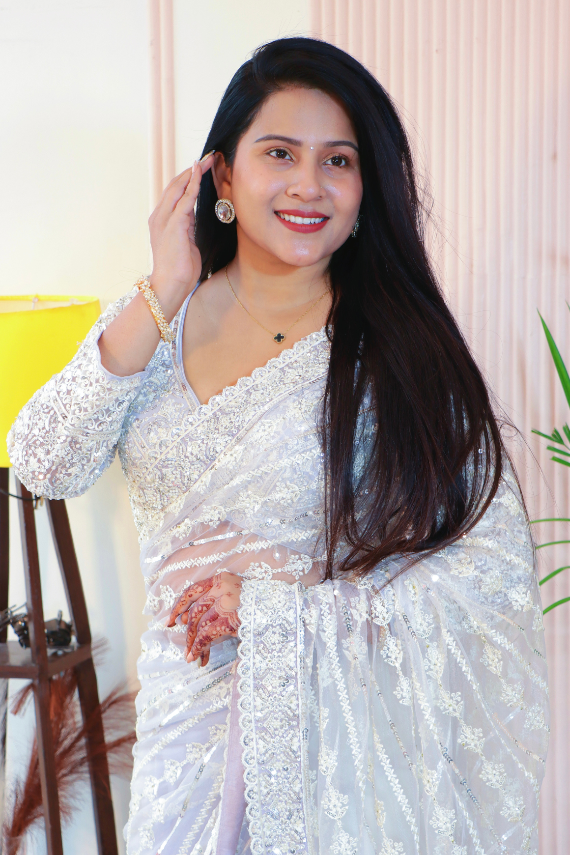 Elegant Grey Net Embroidered Saree