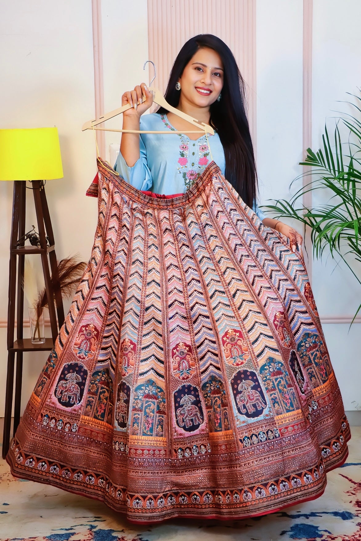 Multicolor Art Silk Unstitched Lehenga