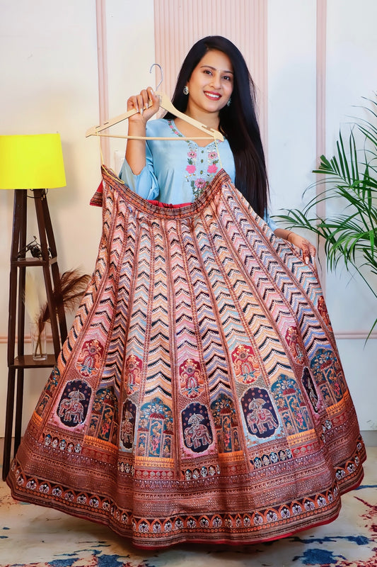 Multicolor Art Silk Unstitched Lehenga