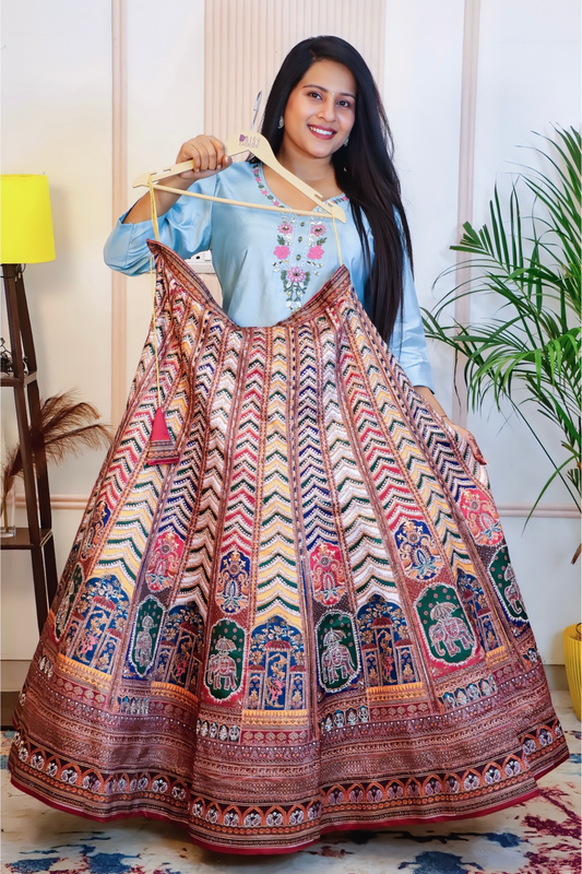 Multicolor Art Silk Unstitched Lehenga