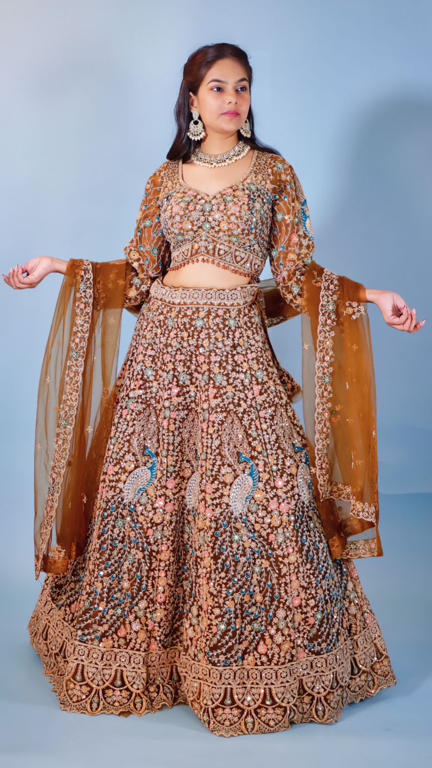 Brownish Golden Net Bridal Lehenga