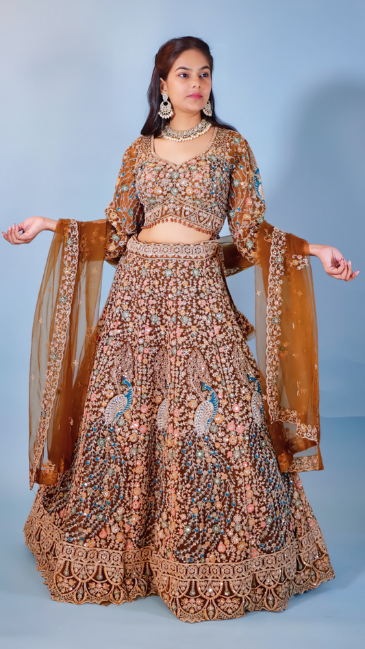 Brownish Golden Net Bridal Lehenga