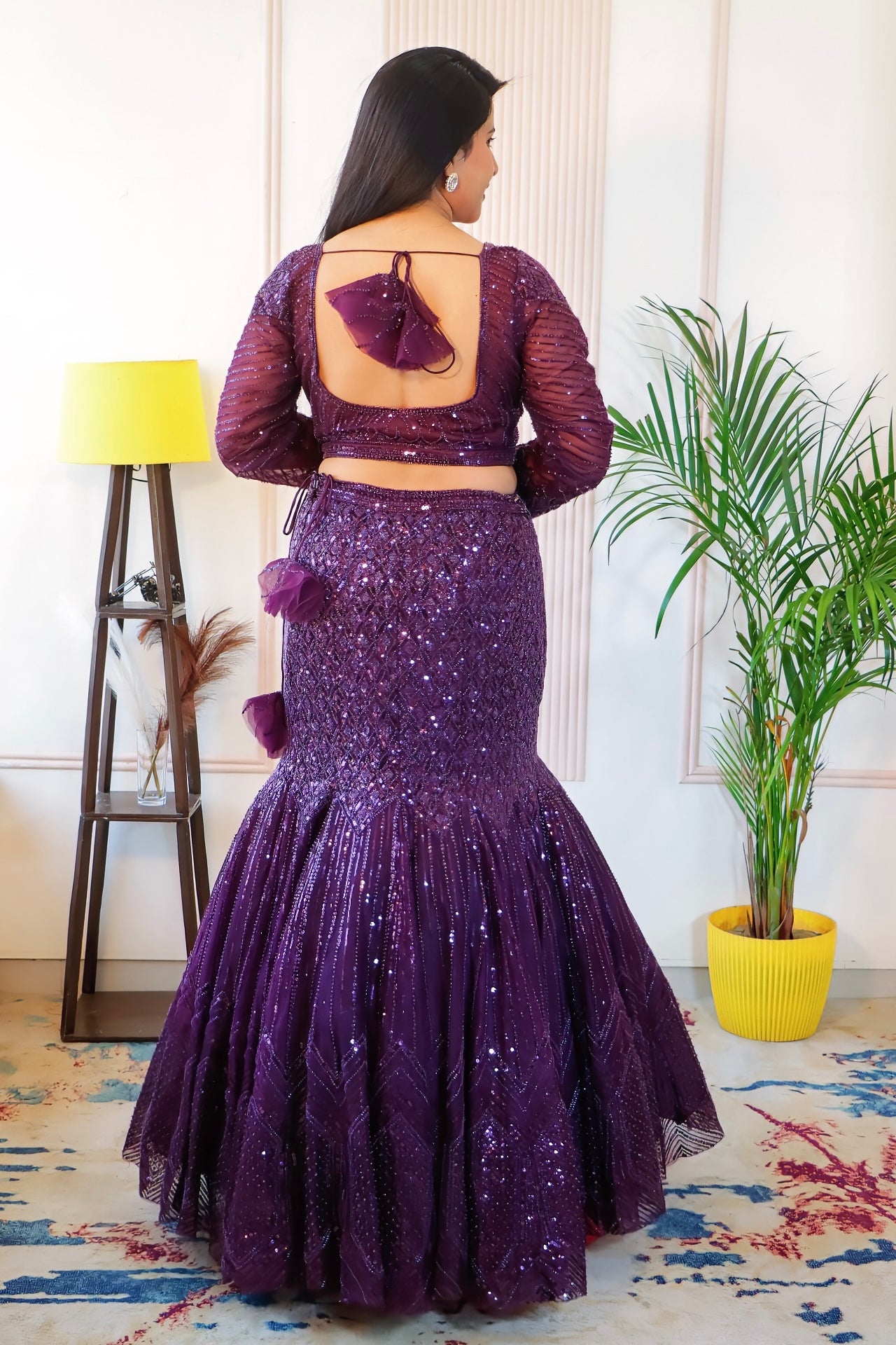 Wine Net Fish Cut Lehenga