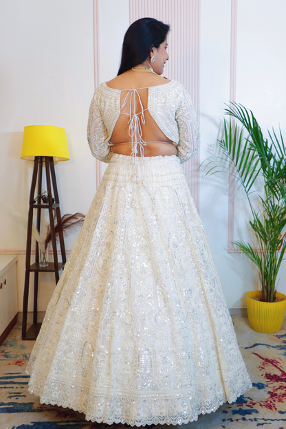 Ethereal Off-White Bridal Net Lehenga