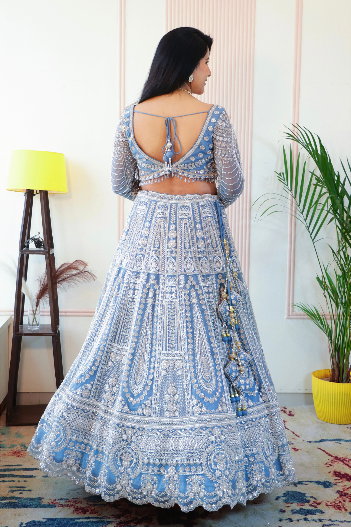 Teal Blue Sparkle Crop Top Lehenga