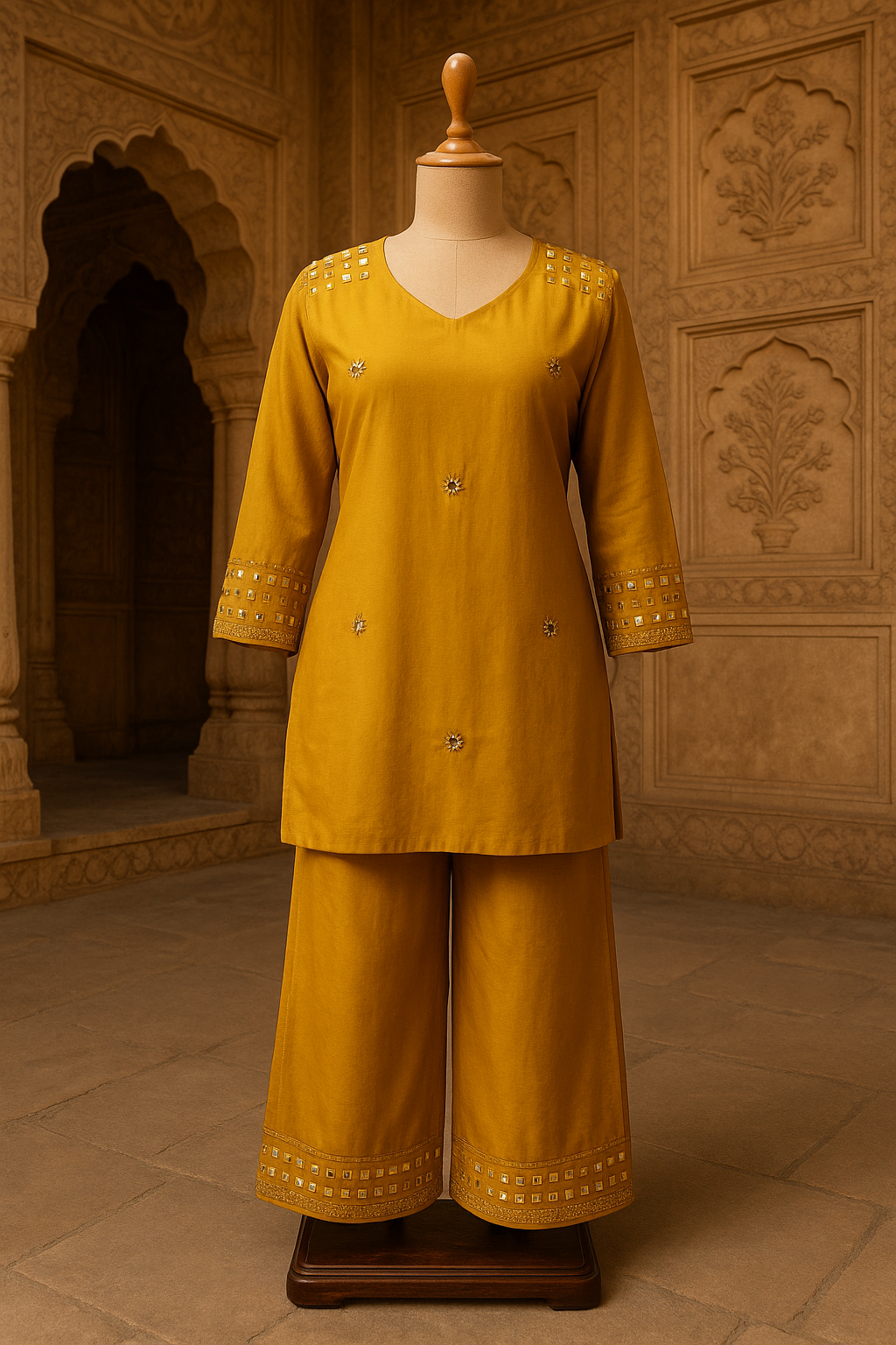 Mustard Mirror Work Co-Ord Set