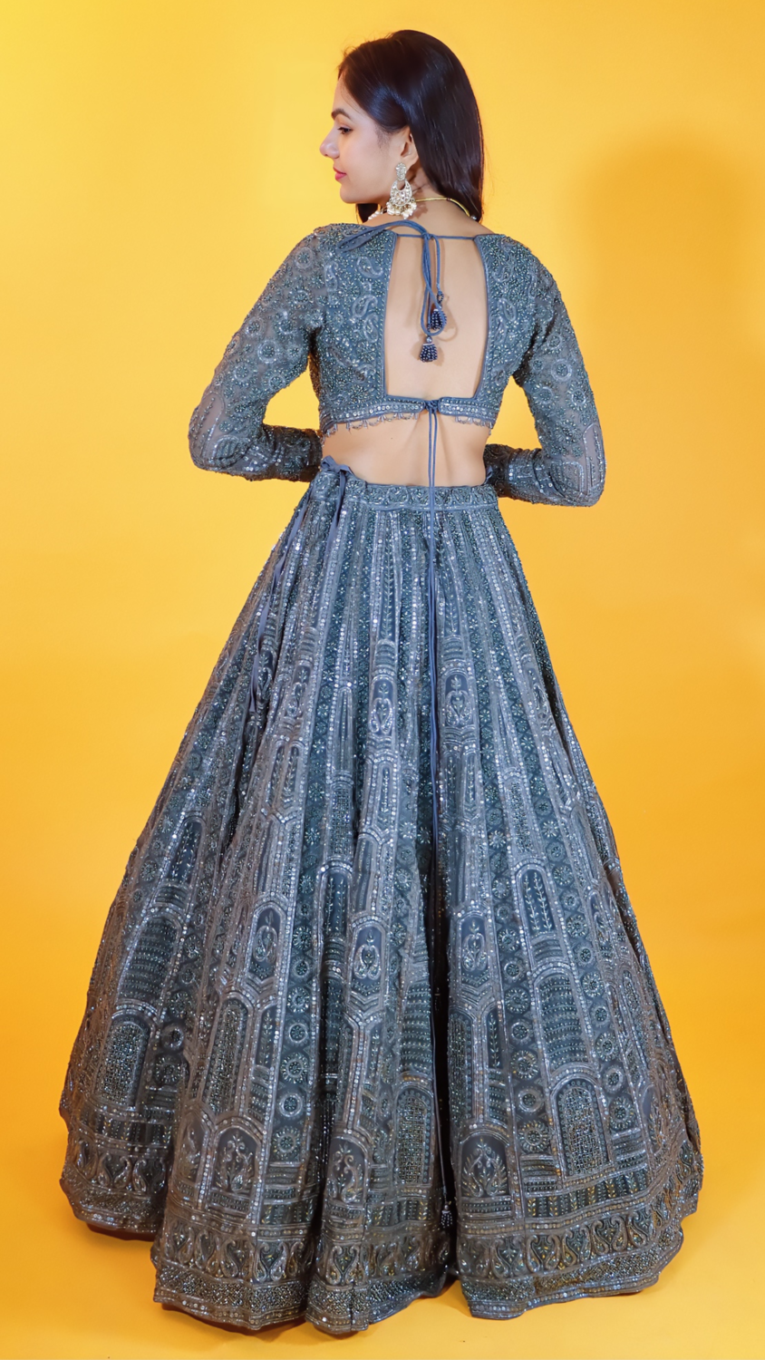 Green Lehenga with Thread Embroidery