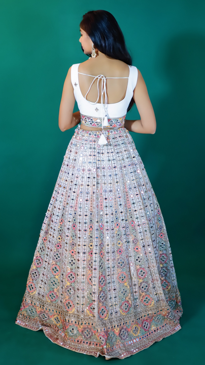White Lehenga with Gota Patti
