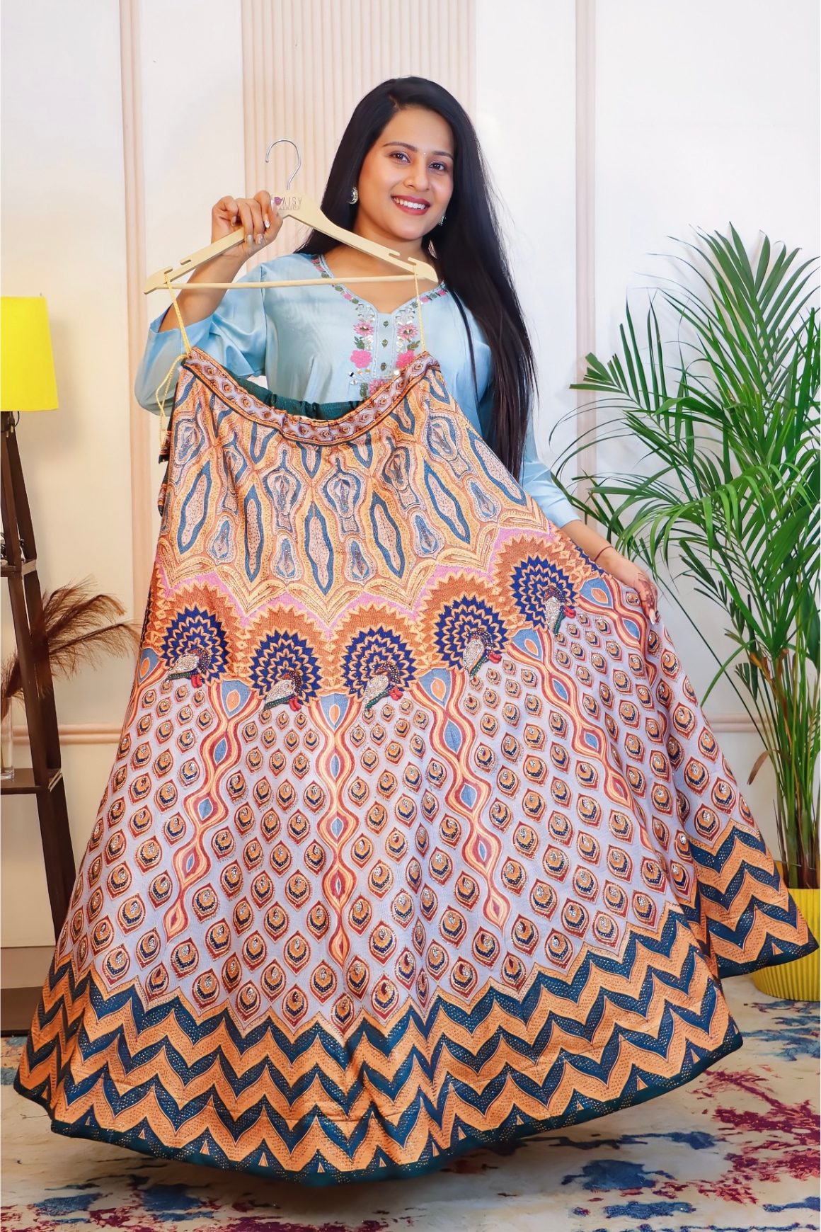 Multicolor Art Silk Unstitched Lehenga