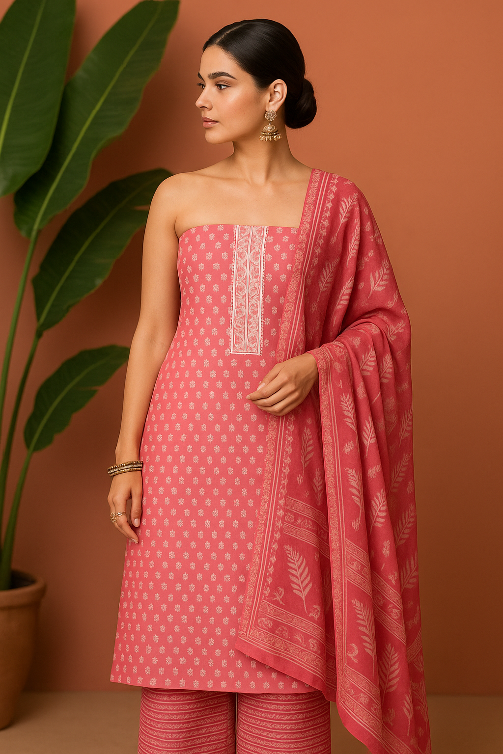 Elegant Pink Cotton Suit Set