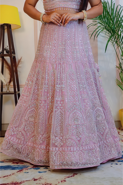 Pink Net Lehenga
