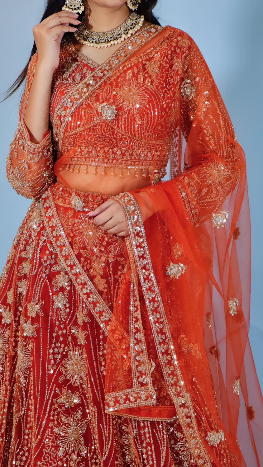 Orange Lehenga with Sequin