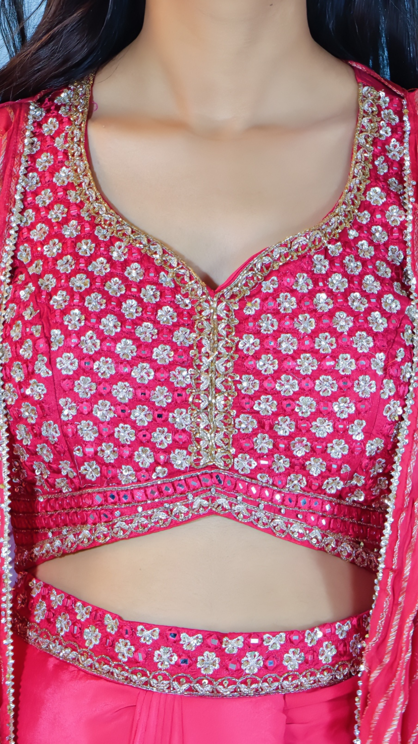 Pink Georgette Dhoti Style Dress with Shrug