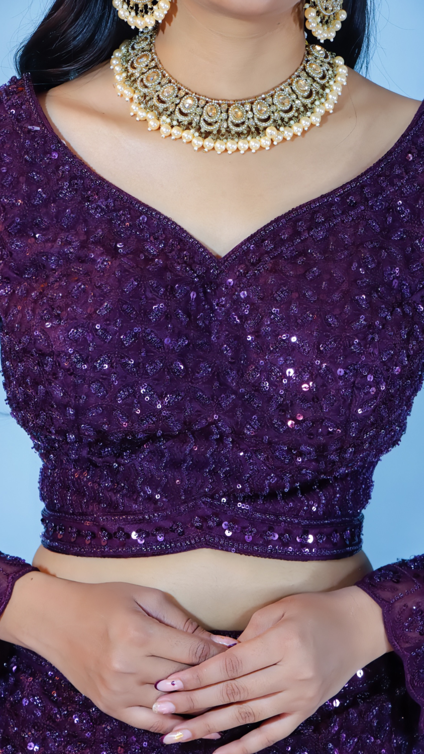 Wine Fish Cut Lehenga