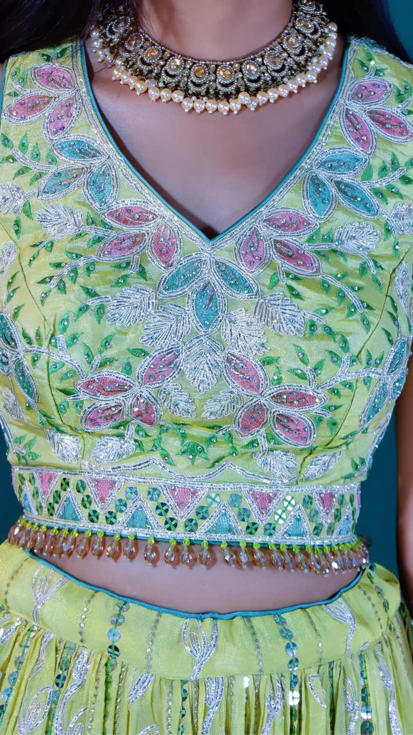Elegant Yellow Thread Embroidered Lehenga