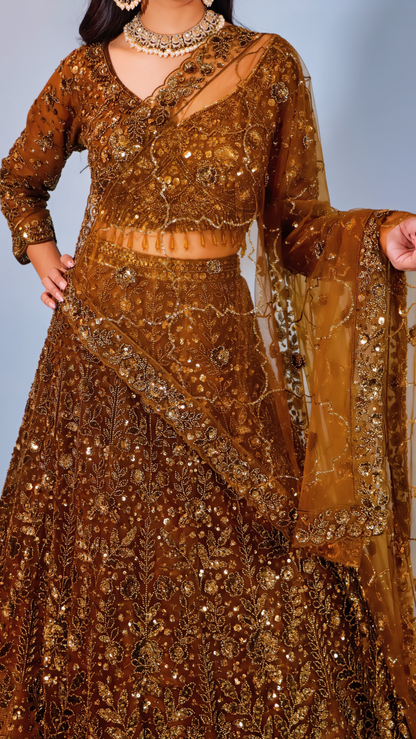 Bronze Net Lehenga