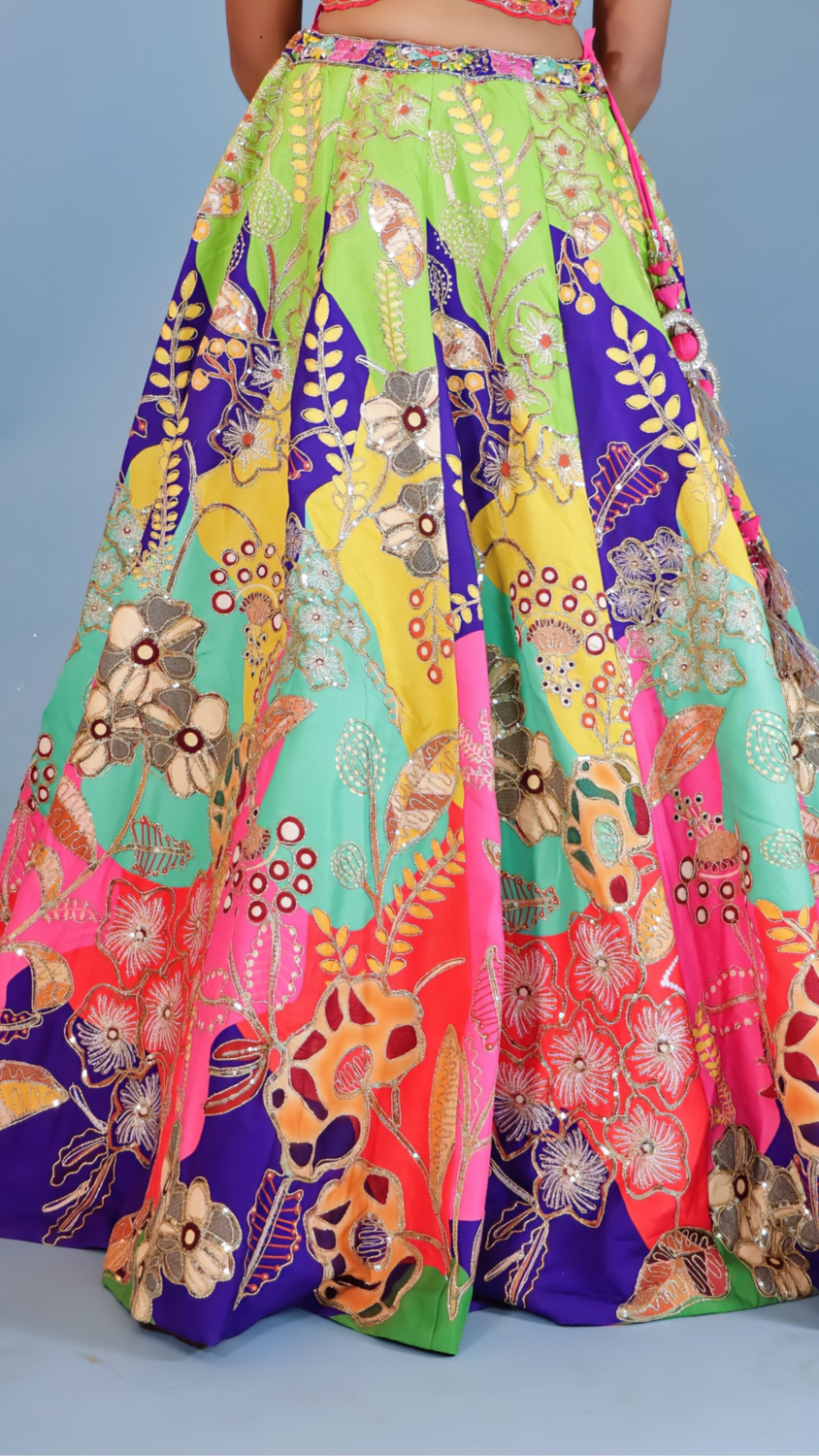 Multicolor Silk Blend Lehenga