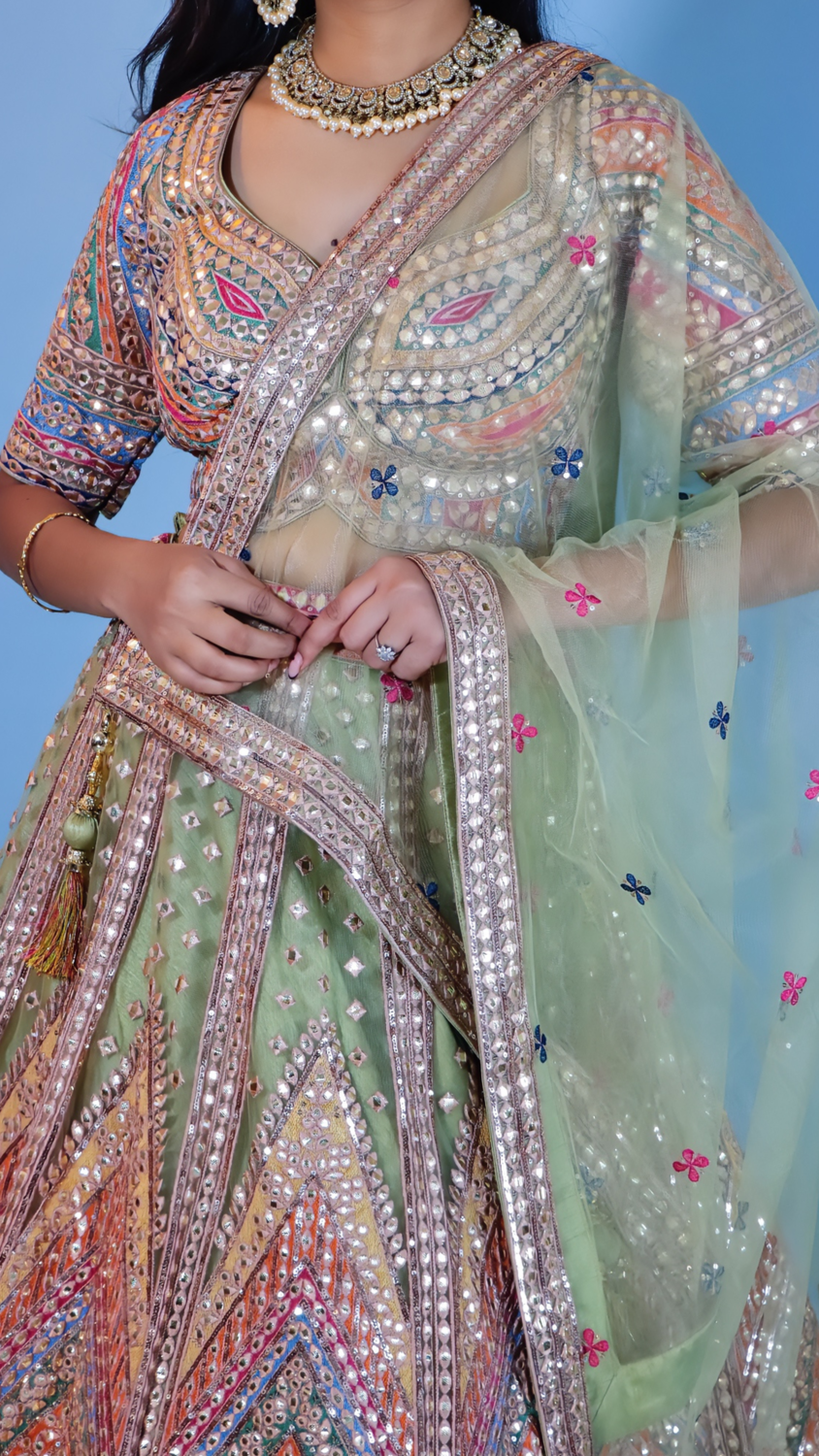 Multicolor Raw Silk Lehenga
