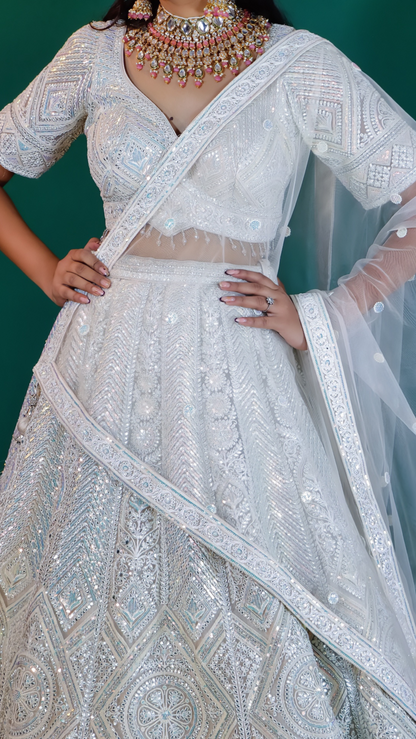 White Raw Silk Lehenga