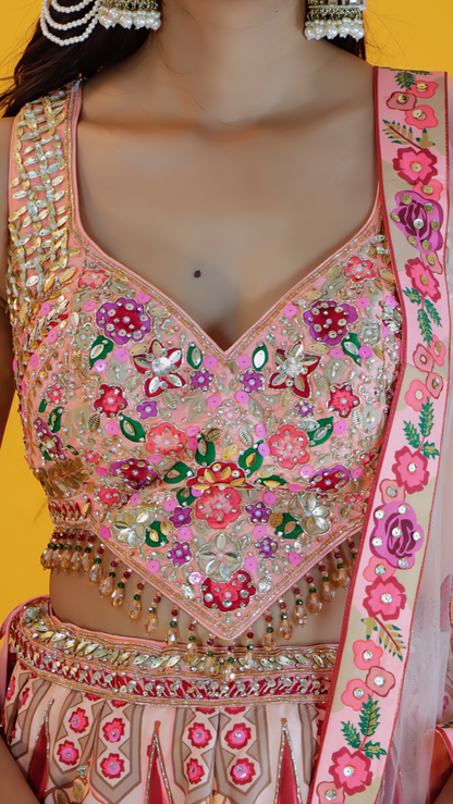 Peach Pink Raw Silk Lehenga