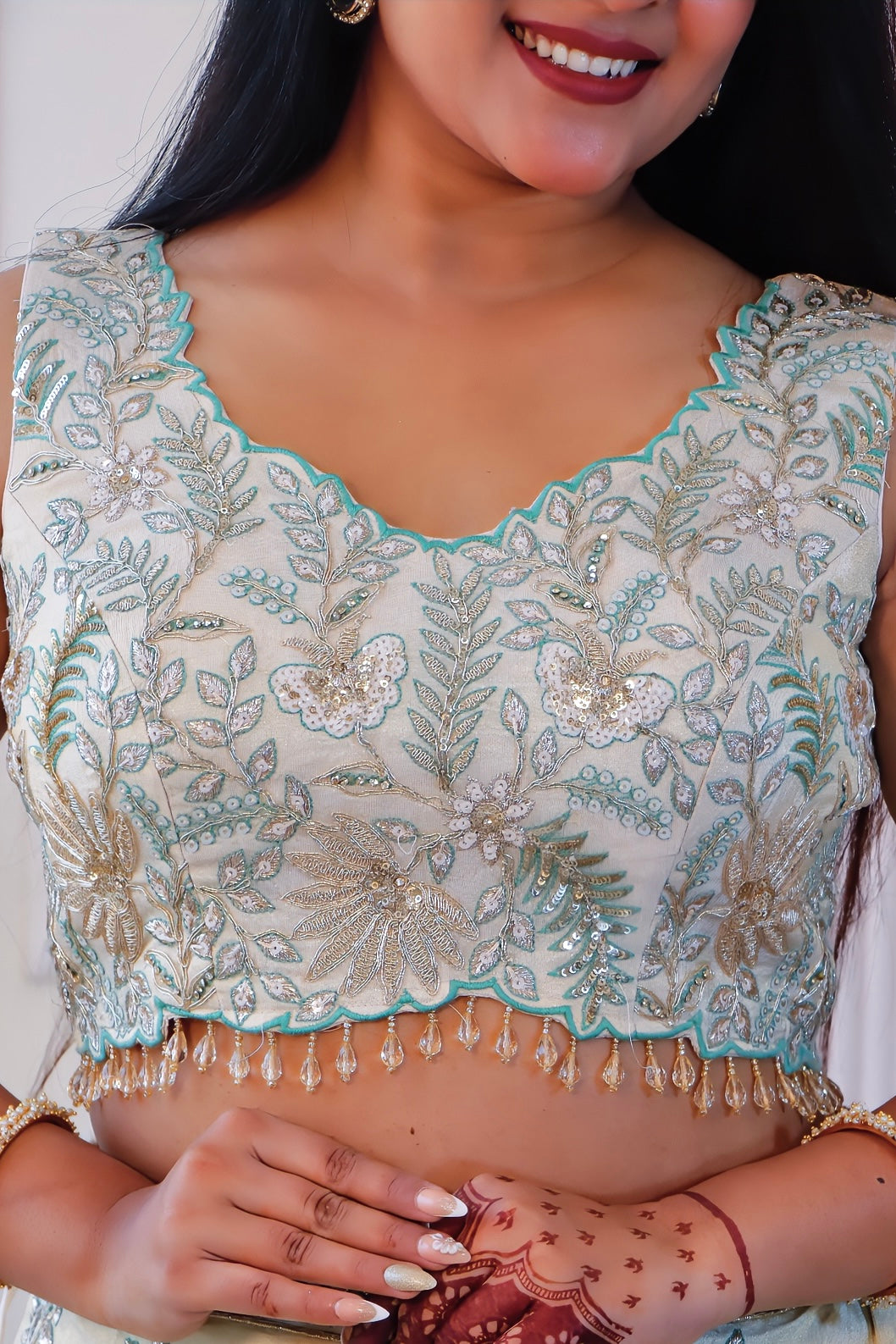 Off White & Green Lehenga