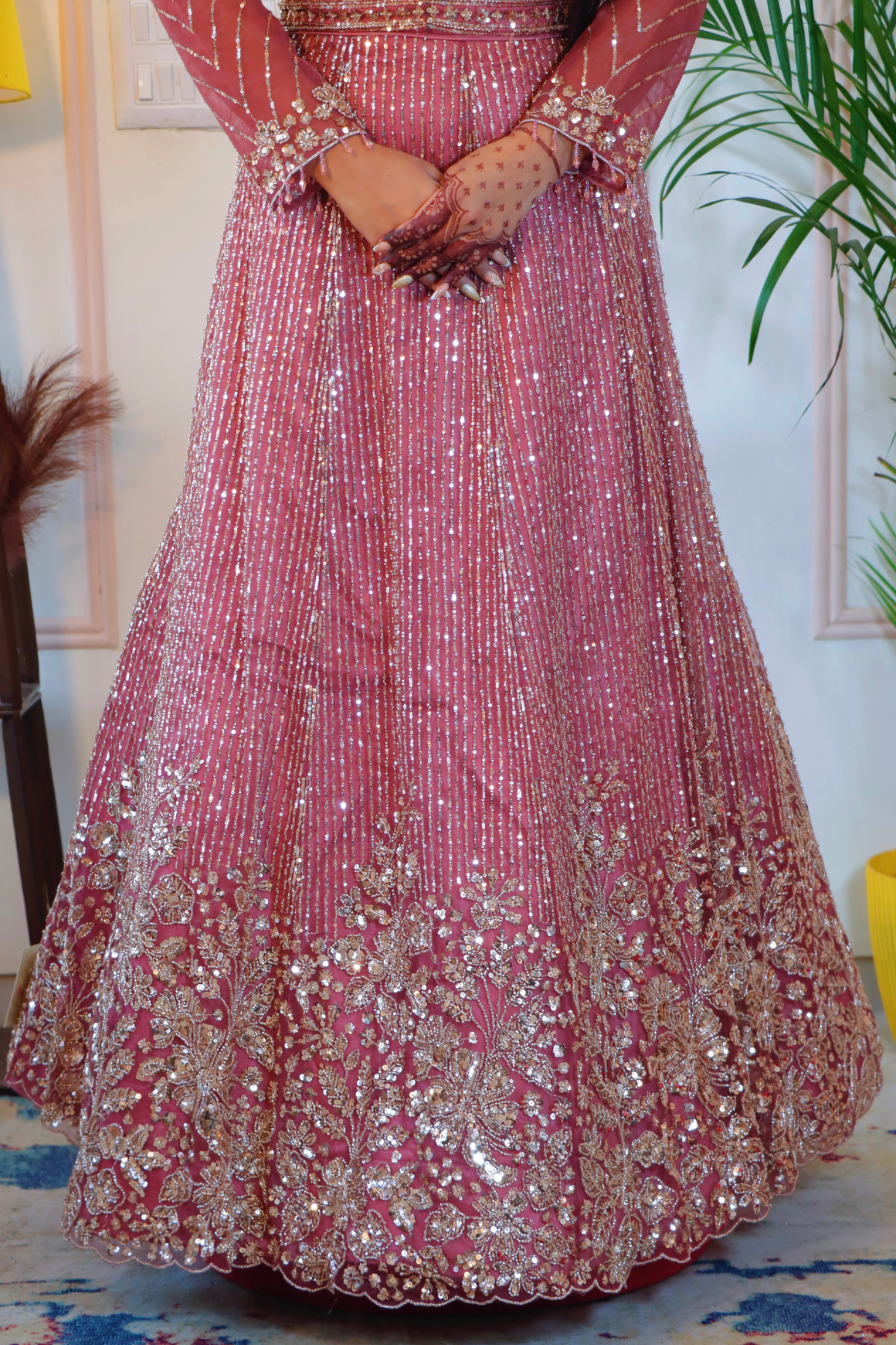 Pink Net Crop Top Lehenga