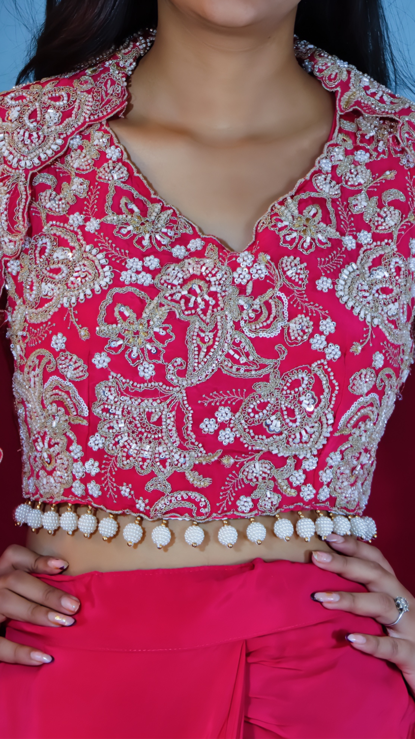 Rani Pink Dhoti Style Dress with Shrug