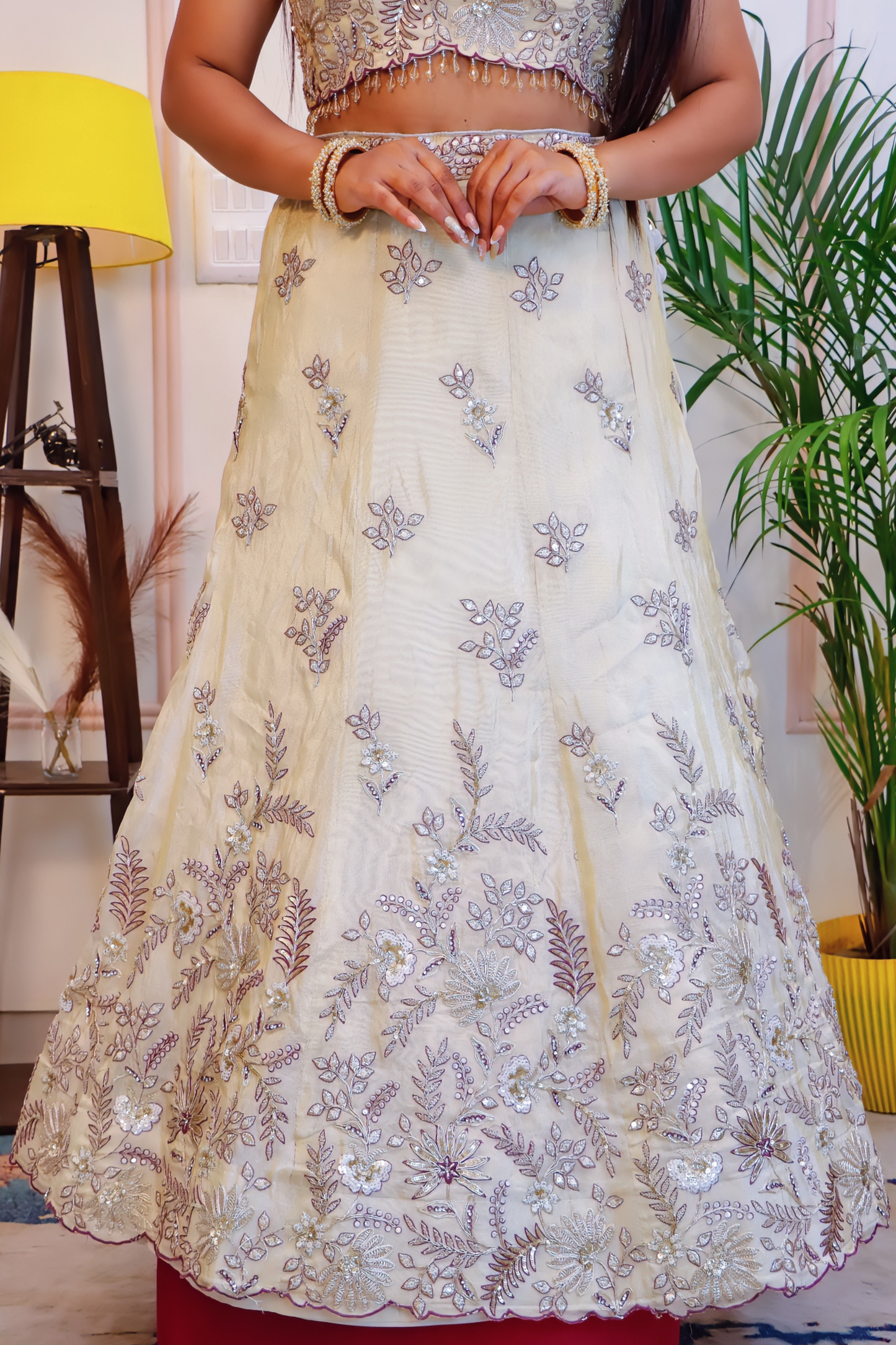 Off White Satin Silk Lehenga