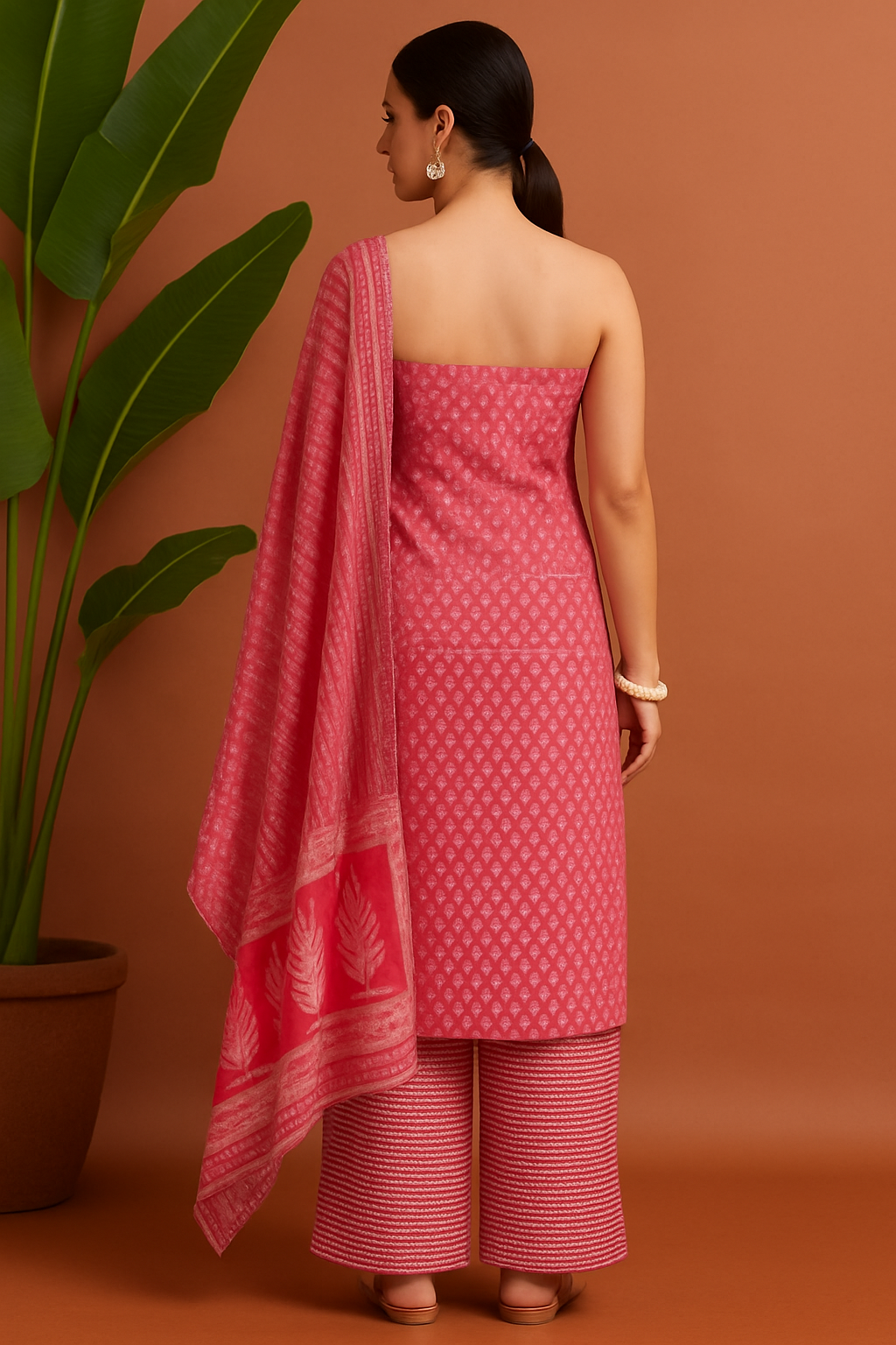 Elegant Pink Cotton Suit Set