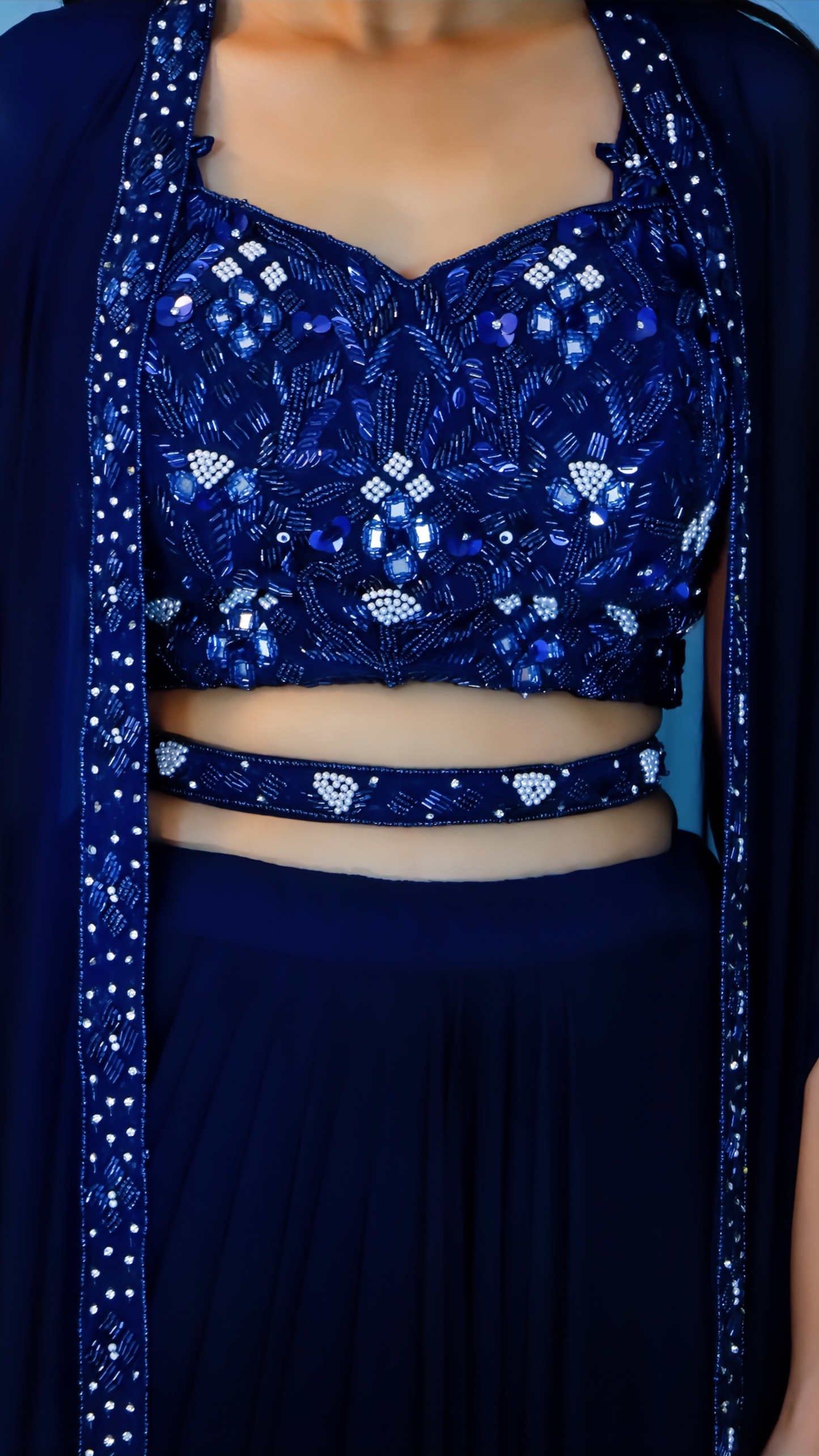 Navy Blue Dhoti Style Dress with Shrug