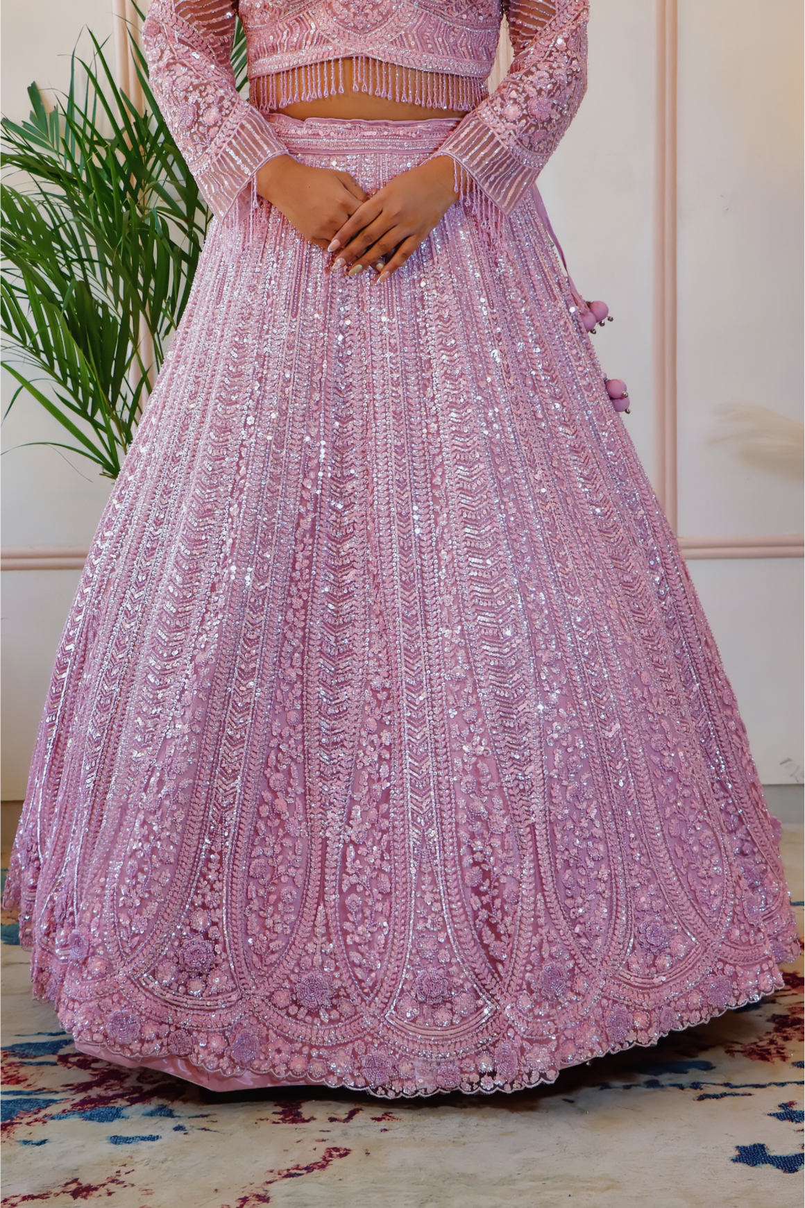 Blush Pink Net Embellished Lehenga Set