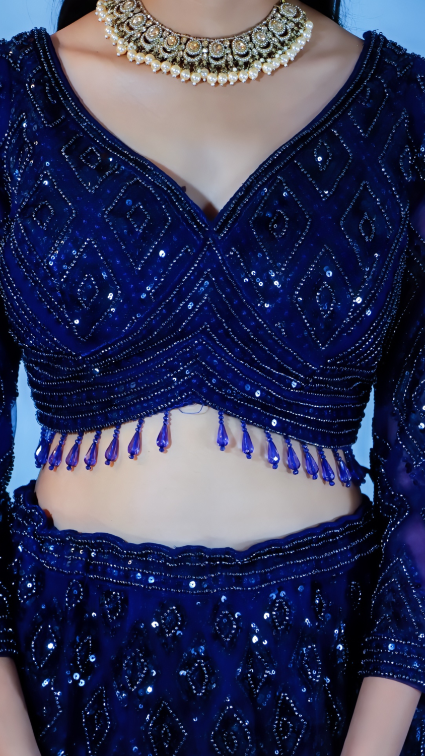 Navy Blue Lehenga with Sequins & Beadwork