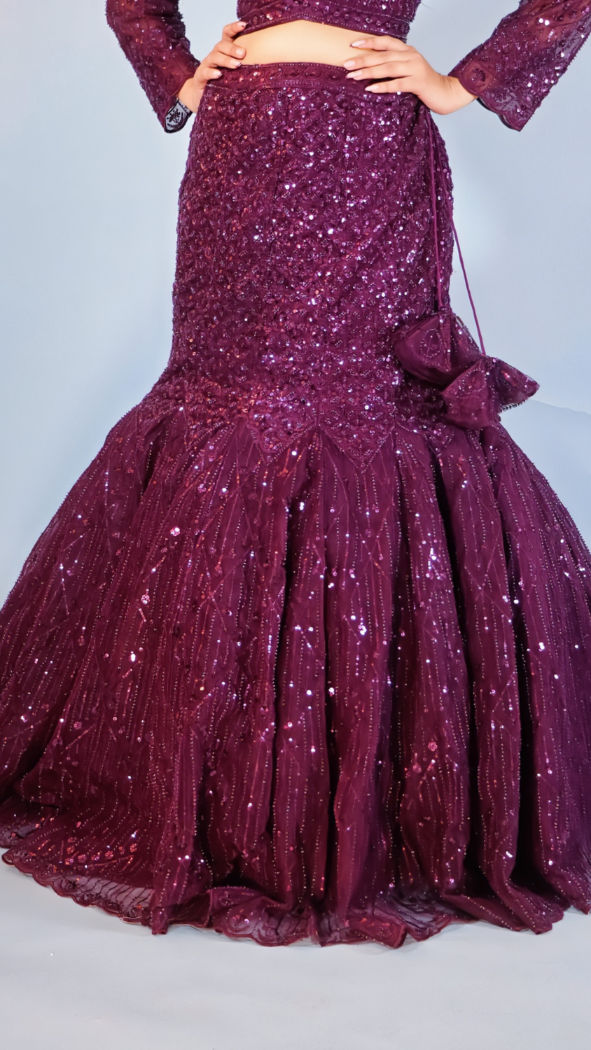 Wine Fish Cut Lehenga