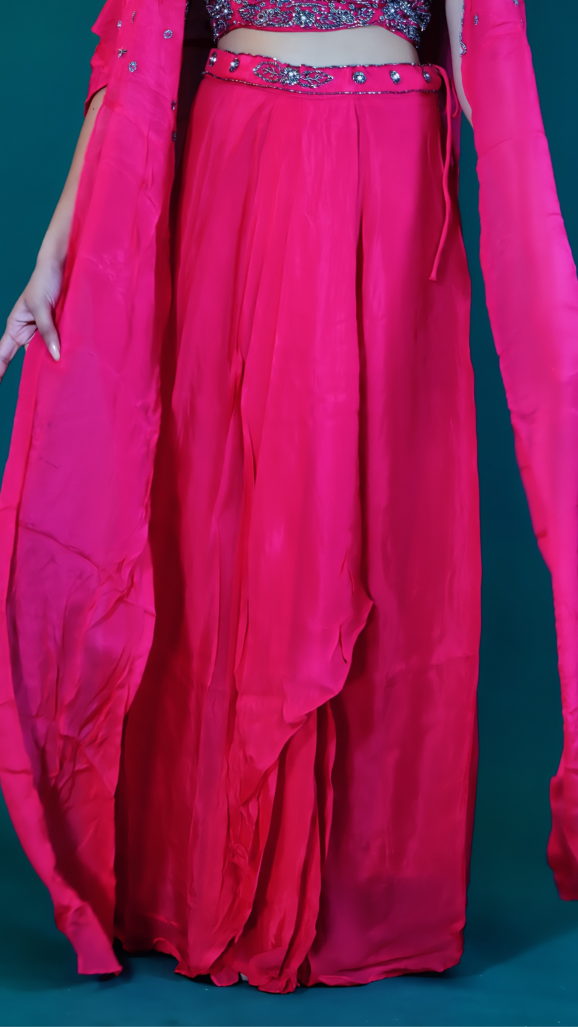 Pink Georgette Dhoti Style Dress with Shrug