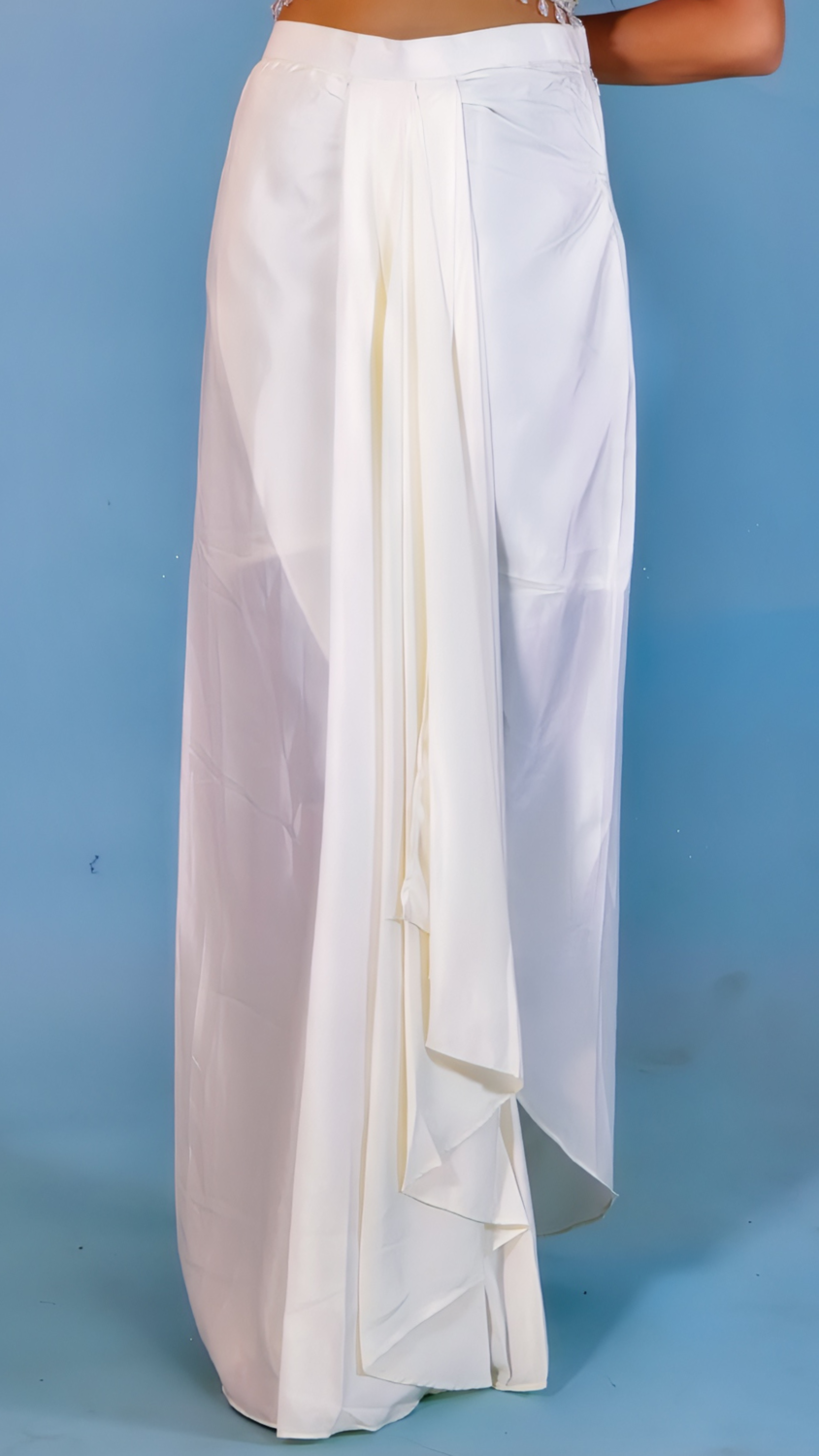 Off-White & Green Dhoti Style Dress with Shrug