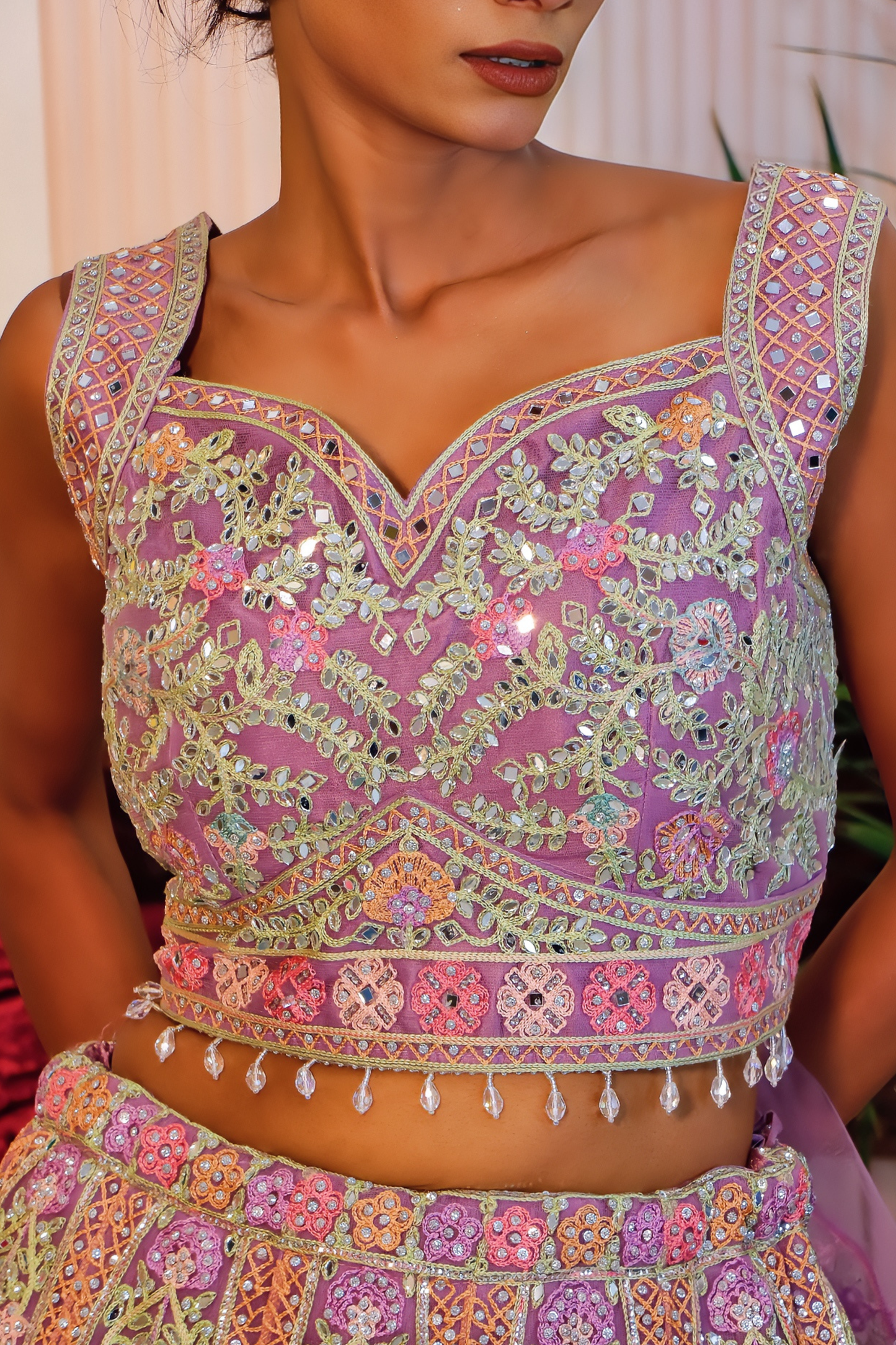 Lavender Net Crop Top Lehenga