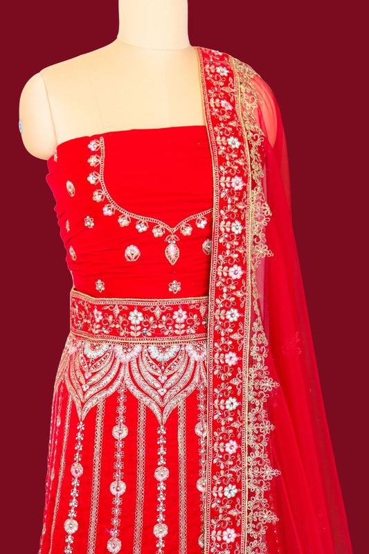 Blood Red Velvet Bridal Lehenga