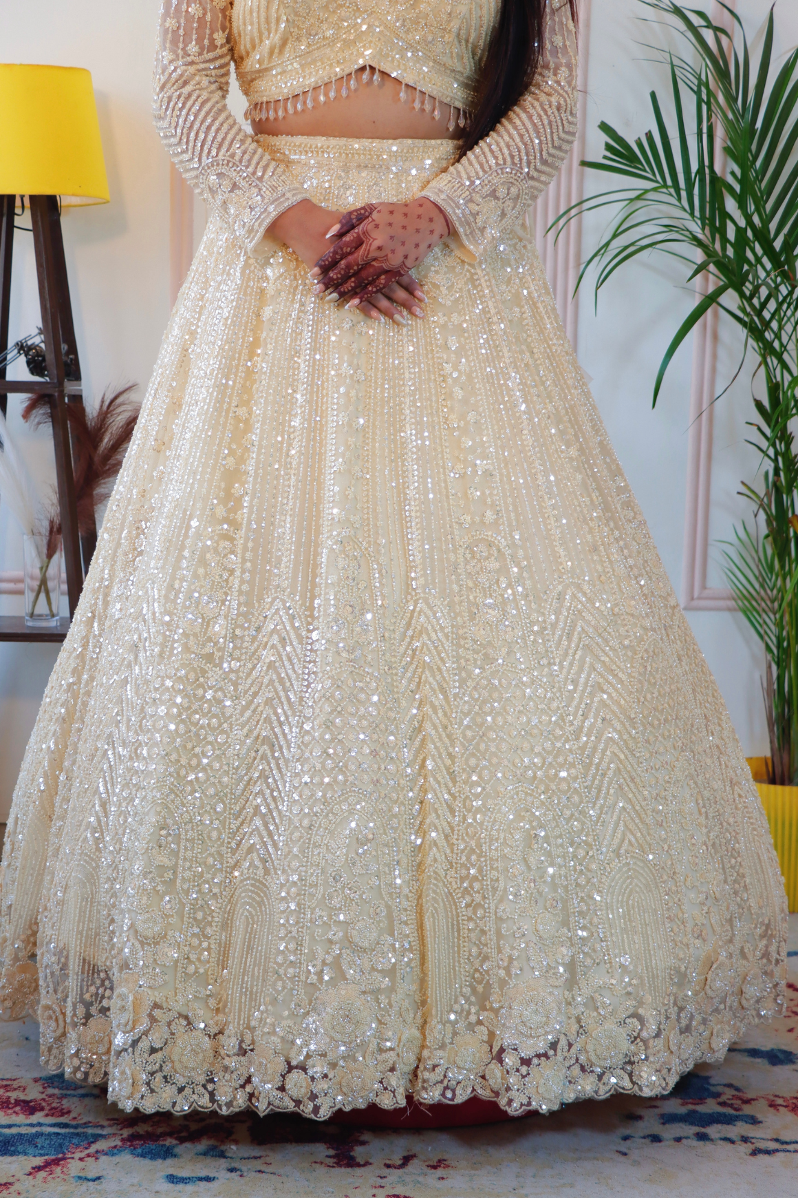 Elegant Cream Net Lehenga