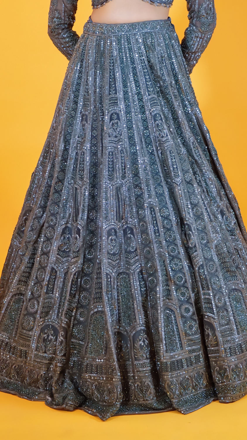 Green Lehenga with Thread Embroidery
