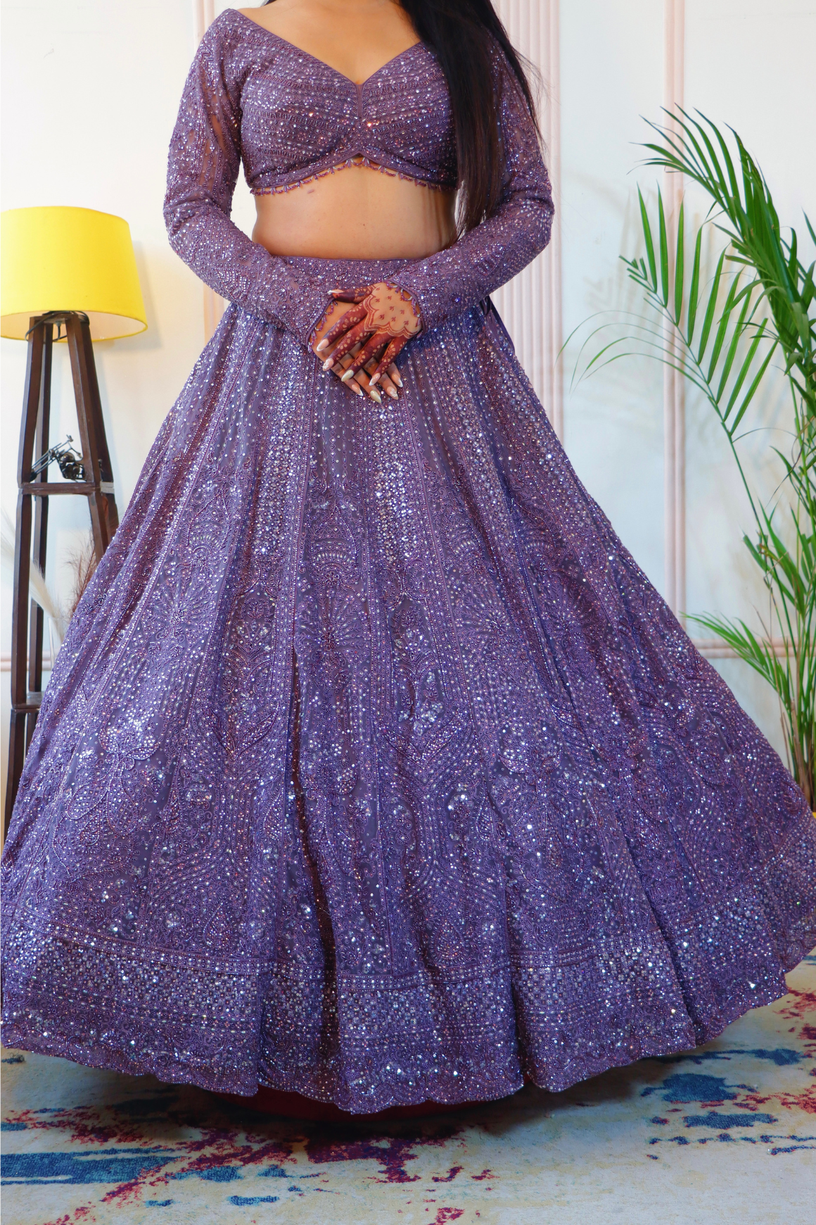Royal Purple Net Bridal Lehenga
