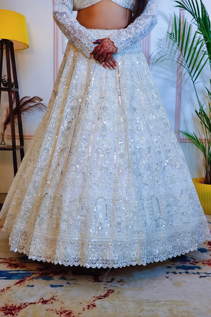 Ethereal Off-White Bridal Net Lehenga