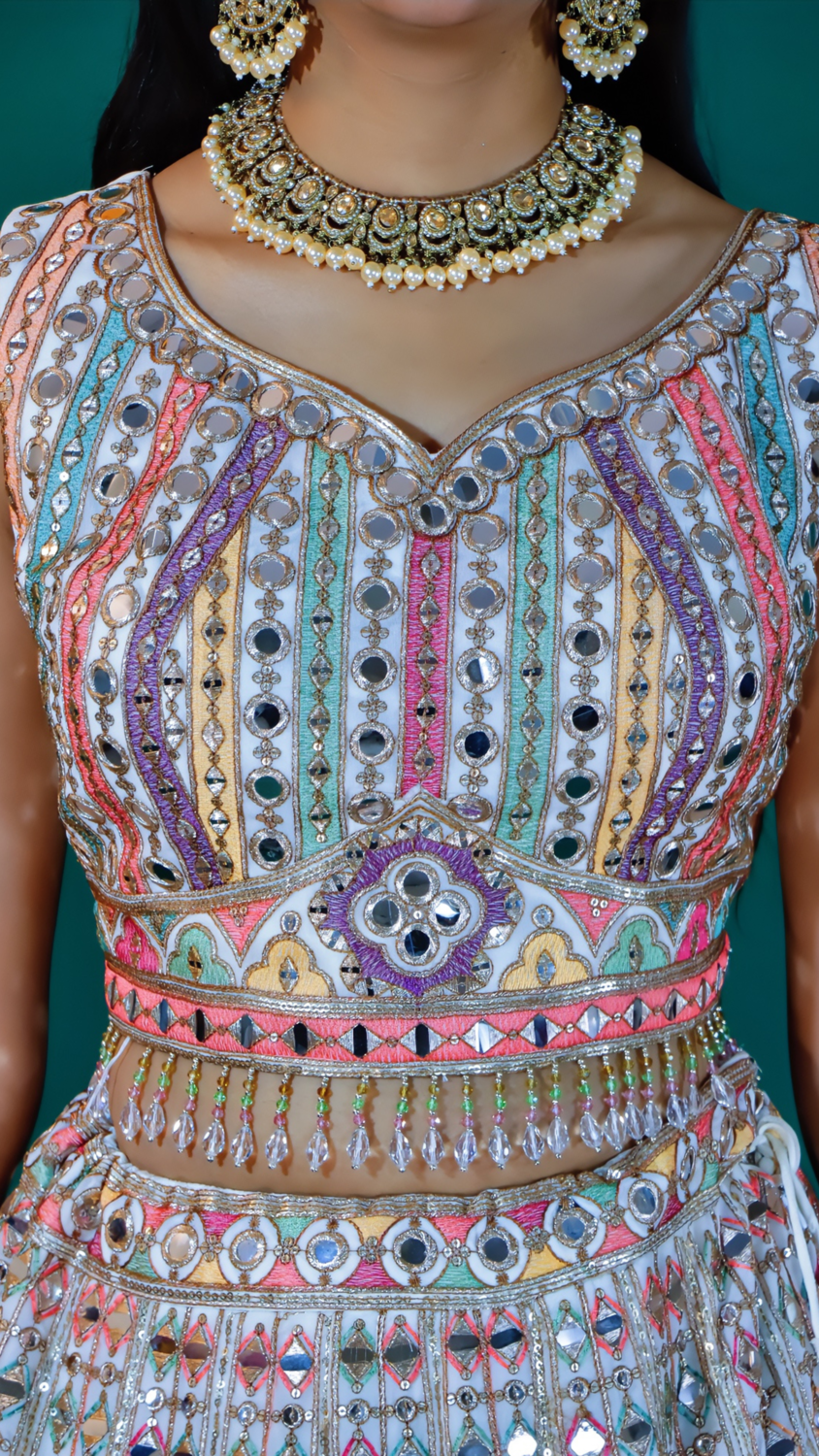 White Lehenga with Gota Patti