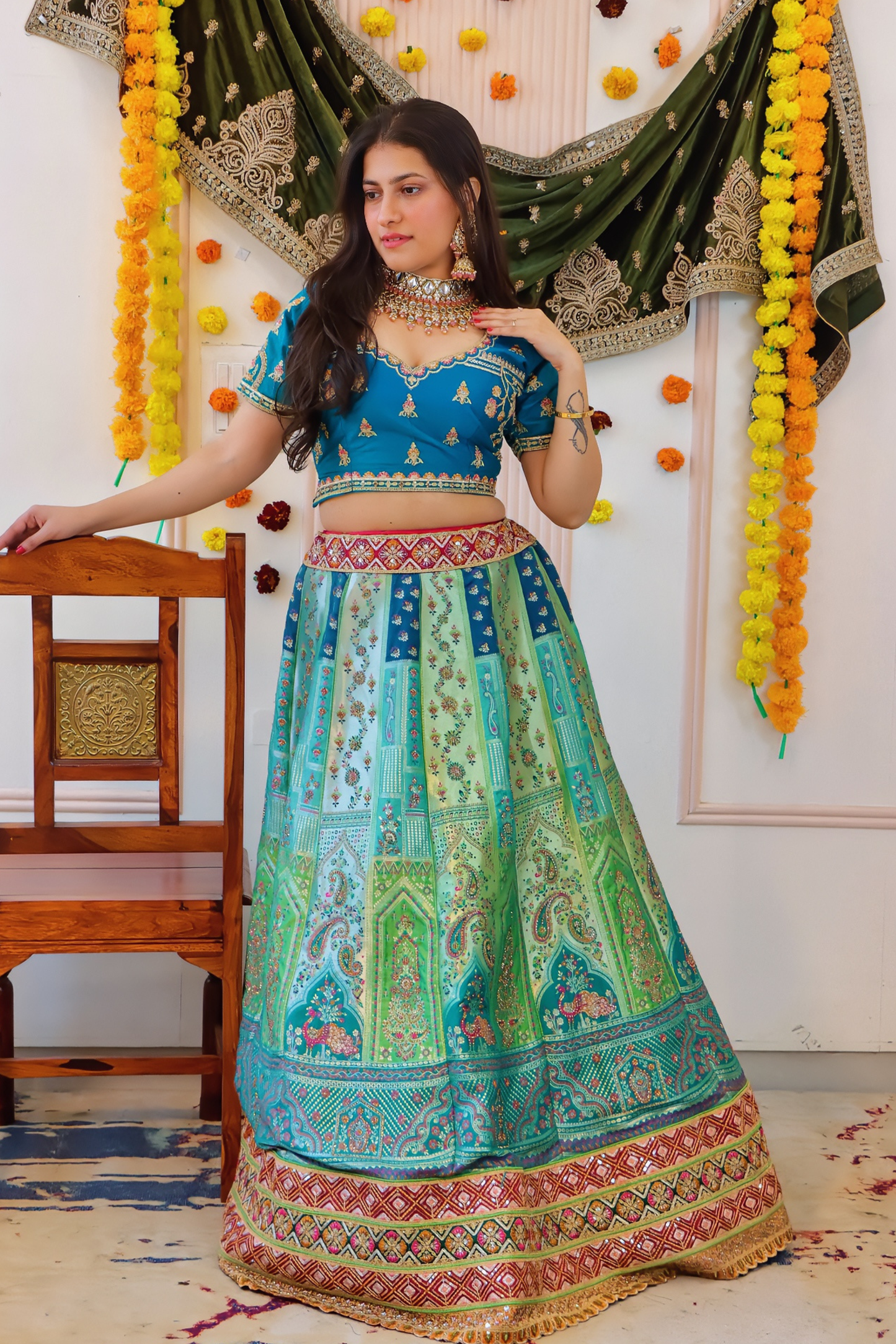 Blue Green Lehenga