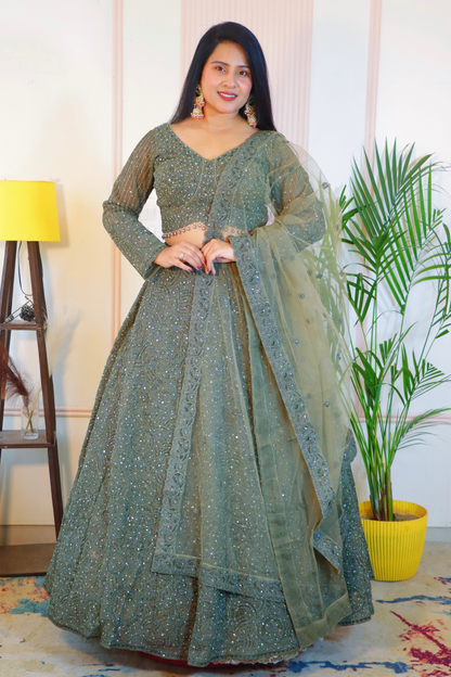 Mehndi Green Bridal Lehenga