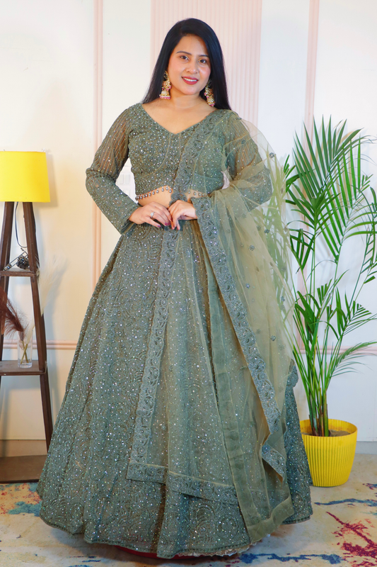 Mehndi Green Bridal Lehenga