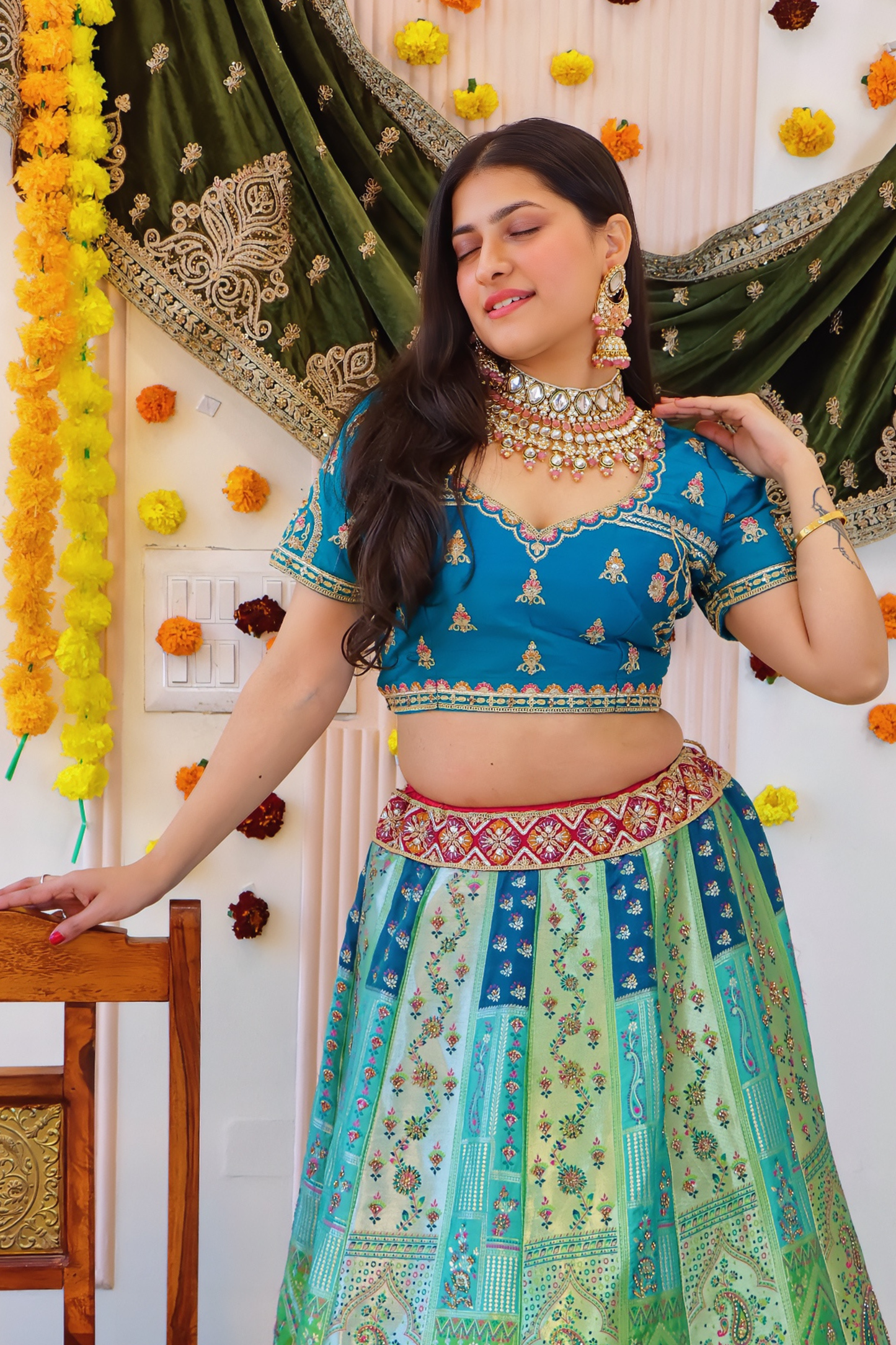 Blue Green Lehenga