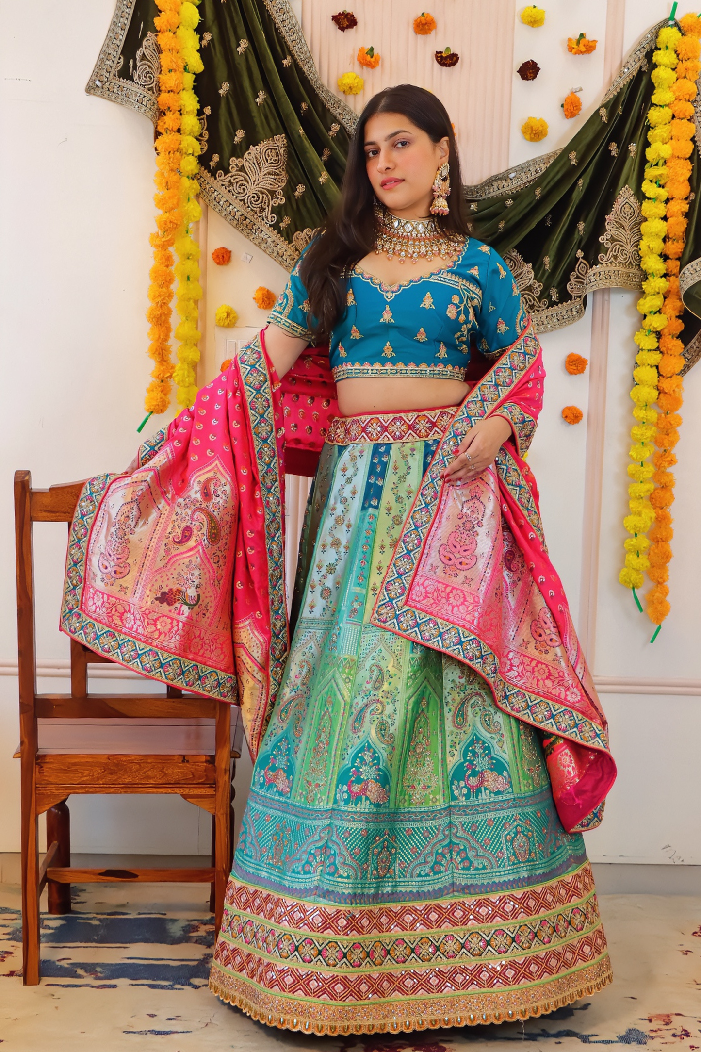 Blue Green Lehenga