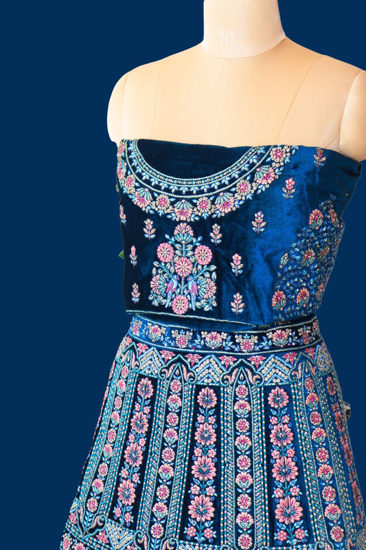 Velvet Bridal Lehenga with Mirror & Zari Work