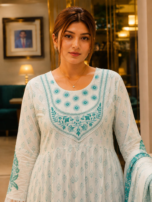 Aqua Noor Embroidered Anarkali Suit Set