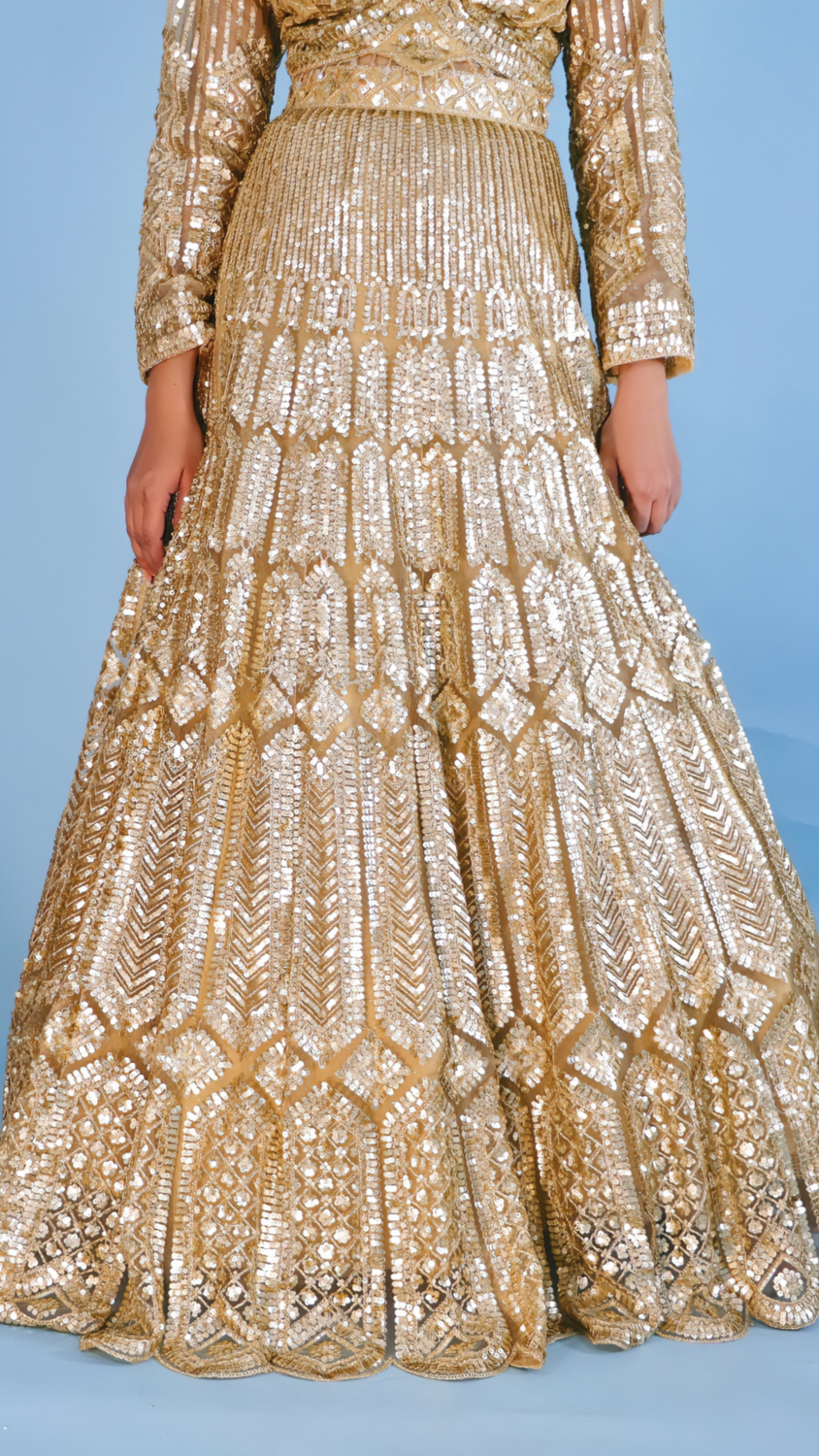 Golden Sequins & Zari Work Lehenga